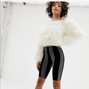 ASOS x LaQuan Smith off the shoulder white fur top